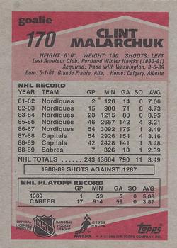 1989-90 Topps #170 Clint Malarchuk Back