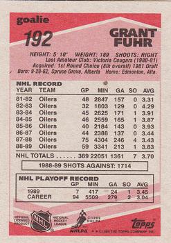 1989-90 Topps #192 Grant Fuhr Back