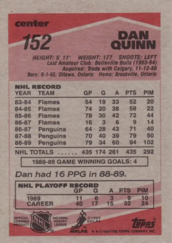 1989-90 Topps #152 Dan Quinn Back