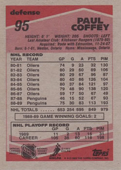 1989-90 Topps #95 Paul Coffey Back