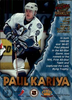 1997-98 Pacific Paramount - Ice Blue #2 Paul Kariya Back
