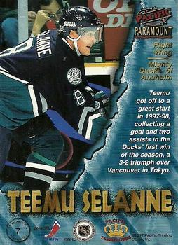 1997-98 Pacific Paramount - Ice Blue #7 Teemu Selanne Back