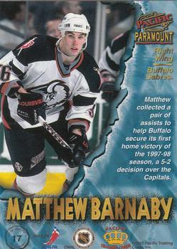 1997-98 Pacific Paramount - Ice Blue #17 Matthew Barnaby Back