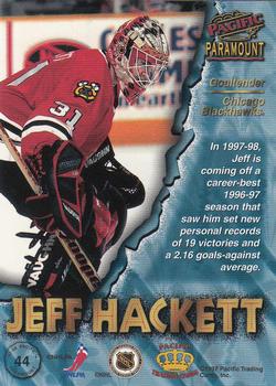 1997-98 Pacific Paramount - Ice Blue #44 Jeff Hackett Back