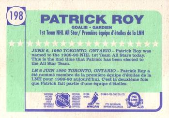 1990-91 O-Pee-Chee #198 Patrick Roy Back