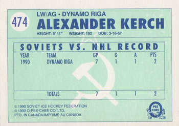 1990-91 O-Pee-Chee #474 Alexander Kerch Back