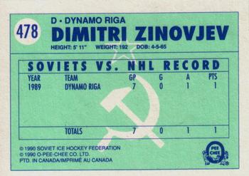 1990-91 O-Pee-Chee #478 Dmitri Zinovjev Back