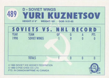 1990-91 O-Pee-Chee #489 Yuri Kuznetsov Back