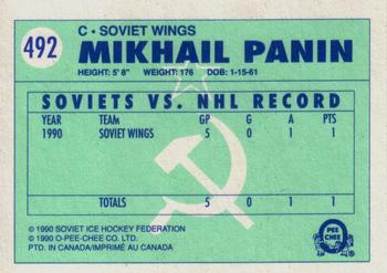 1990-91 O-Pee-Chee #492 Mikhail Panin Back