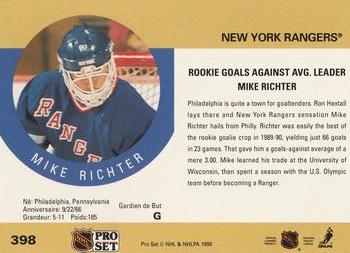 1990-91 Pro Set #398 Mike Richter Back
