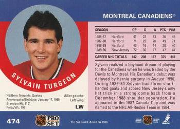 1990-91 Pro Set #474 Sylvain Turgeon Back