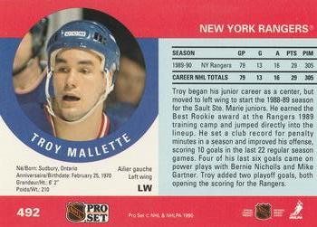 1990-91 Pro Set #492 Troy Mallette Back