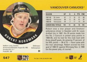 1990-91 Pro Set #547 Robert Nordmark Back