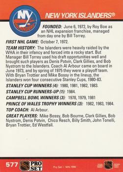 1990-91 Pro Set #577 New York Islanders Logo Back