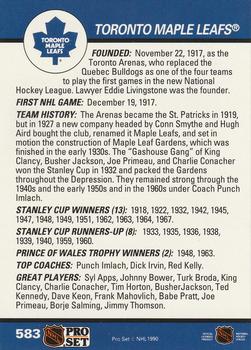 1990-91 Pro Set #583 Toronto Maple Leafs Logo Back