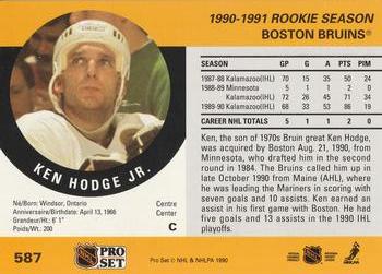 1990-91 Pro Set #587 Ken Hodge Jr. Back