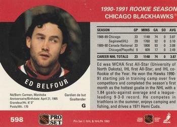 1990-91 Pro Set #598 Ed Belfour Back
