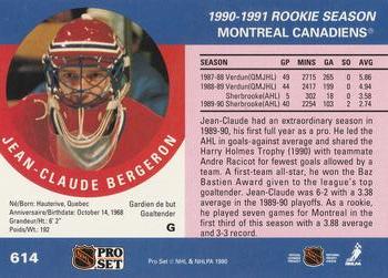 1990-91 Pro Set #614 Jean-Claude Bergeron Back