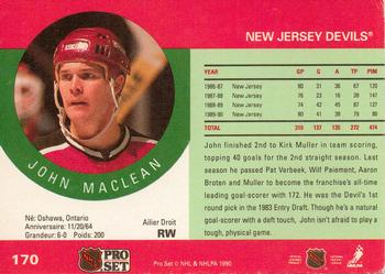 1990-91 Pro Set #170 John MacLean Back