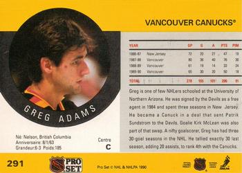 1990-91 Pro Set #291 Greg Adams Back