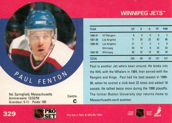 1990-91 Pro Set #329 Paul Fenton Back