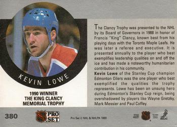 1990-91 Pro Set #380 The King Clancy Memorial Trophy Back