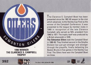1990-91 Pro Set #392 Clarence S. Campbell Trophy Back