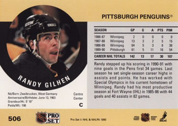 1990-91 Pro Set #506 Randy Gilhen Back
