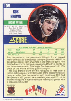 1990-91 Score American #105 Rob Brown Back
