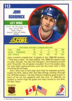 1990-91 Score American #113 John Ogrodnick Back
