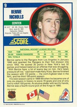 1990-91 Score American #9 Bernie Nicholls Back