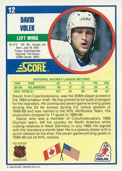 1990-91 Score American #12 David Volek Back