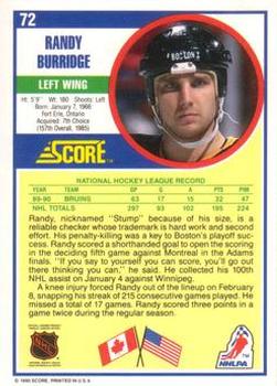 1990-91 Score American #72 Randy Burridge Back