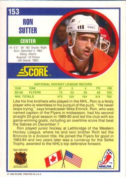 1990-91 Score American #153 Ron Sutter Back