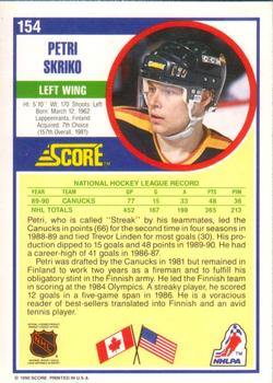 1990-91 Score American #154 Petri Skriko Back