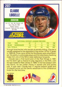 1990-91 Score American #207 Claude Loiselle Back