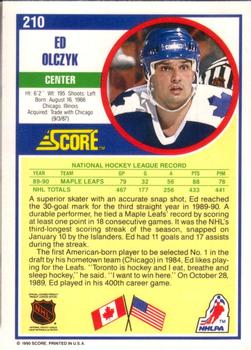 1990-91 Score American #210 Ed Olczyk Back