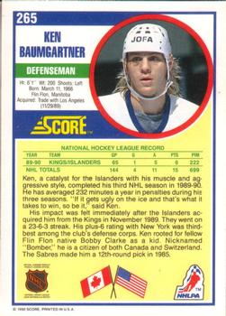 1990-91 Score American #265 Ken Baumgartner Back
