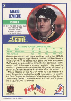 1990-91 Score American #2 Mario Lemieux Back