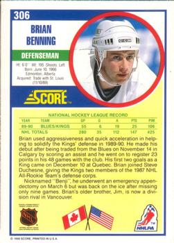1990-91 Score American #306 Brian Benning Back