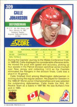 1990-91 Score American #309 Calle Johansson Back