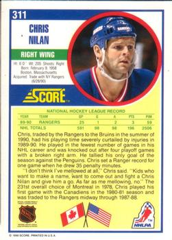 1990-91 Score American #311 Chris Nilan Back