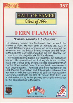 1990-91 Score American #357 Fern Flaman Back