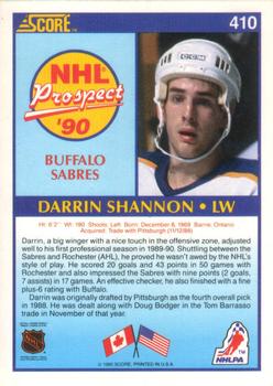 1990-91 Score American #410 Darrin Shannon Back