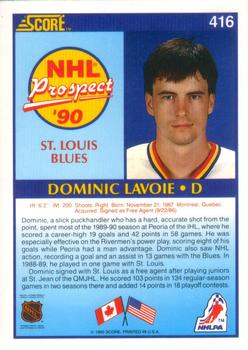 1990-91 Score American #416 Dominic Lavoie Back