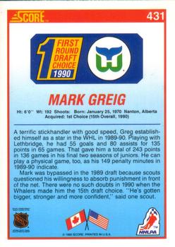 1990-91 Score American #431 Mark Greig Back