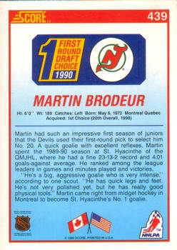 1990-91 Score American #439 Martin Brodeur Back