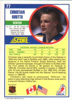 1990-91 Score American #77 Christian Ruuttu Back