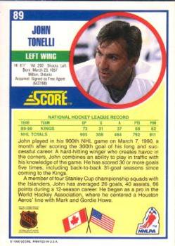 1990-91 Score American #89 John Tonelli Back