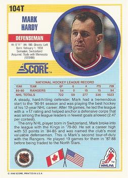 1990-91 Score Rookie and Traded #104T Mark Hardy Back